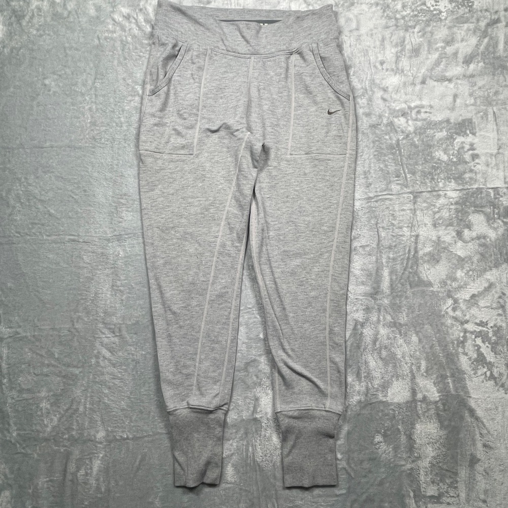 Nike Jogger‎ Pants Women Medium Gray Dri-FIT Tapered Ribbed Cuff Athleisure